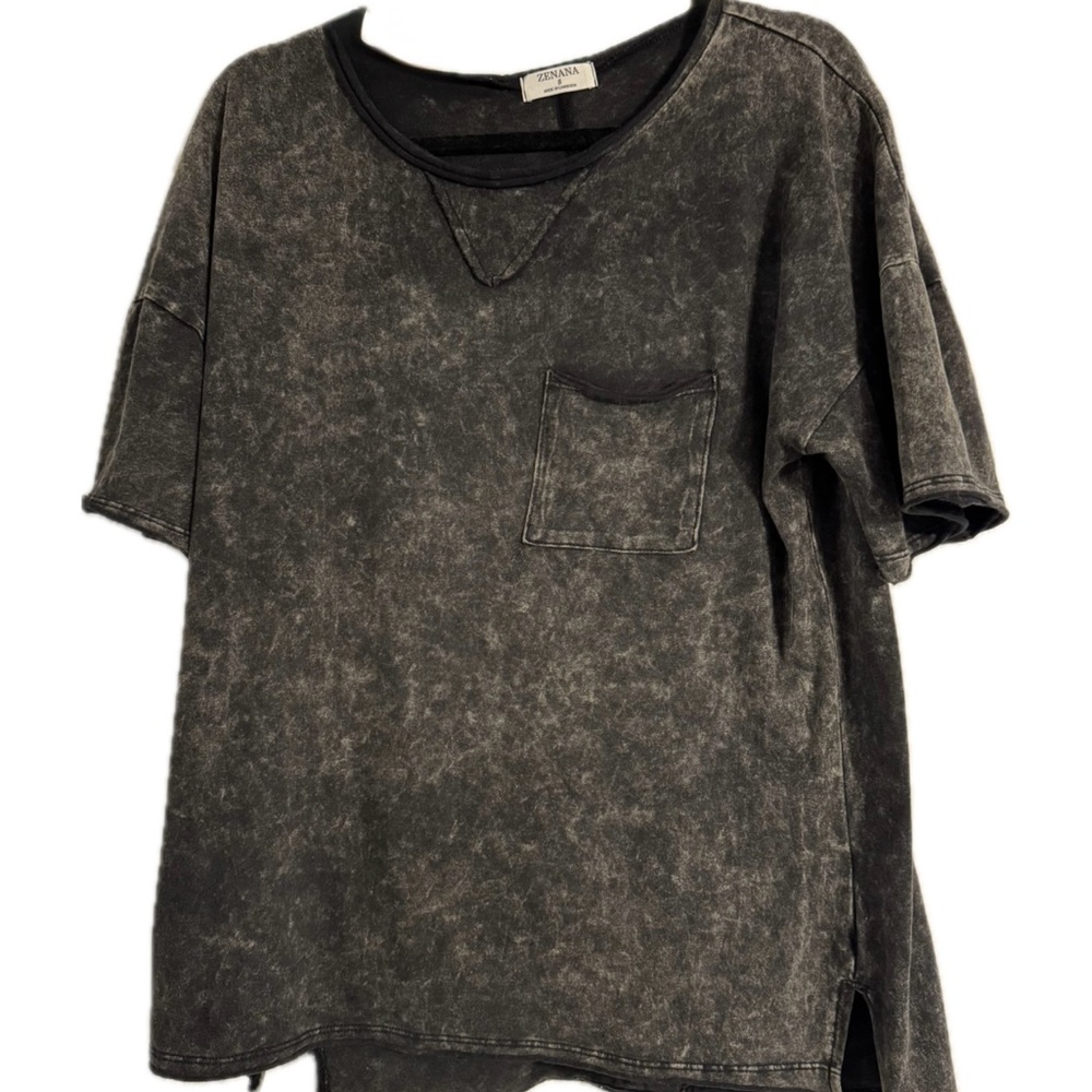 ZENANA Acid Wash Black T-Shirt